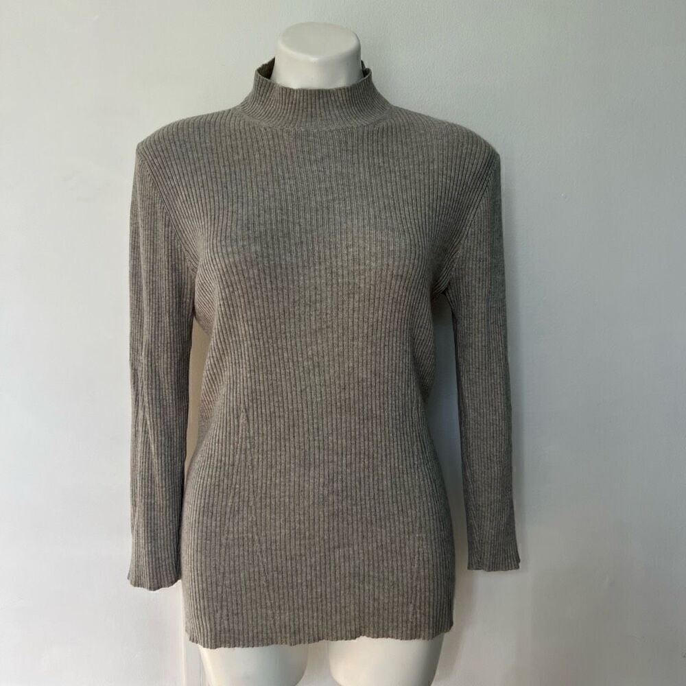 Escada Ribbed Cashmere Silk Mock Neck Sweater
